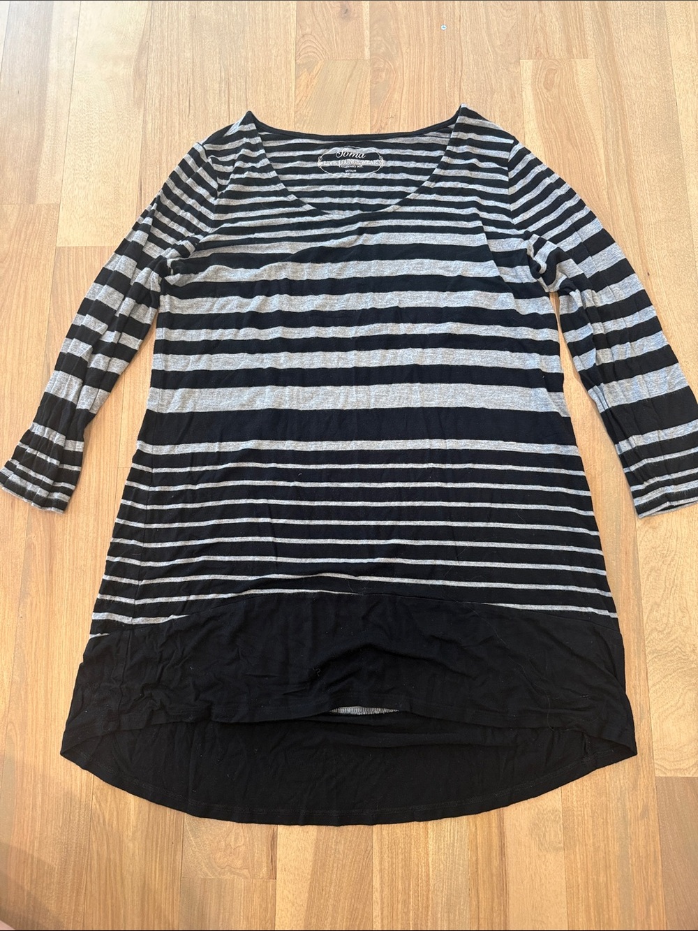 Soma Black and Gray Striped Scoop Neck Top